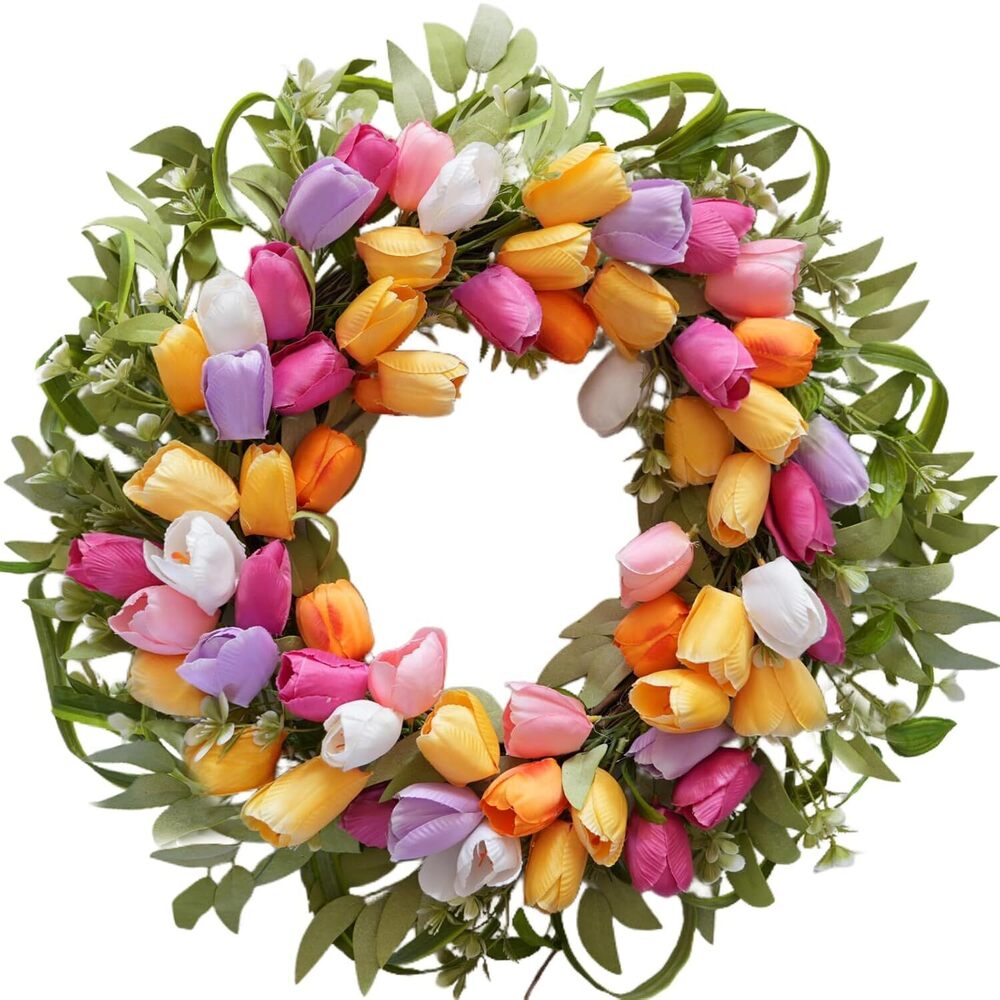 22 Inch Spring Tulip Wreath - Colorful Wreath for Front Door